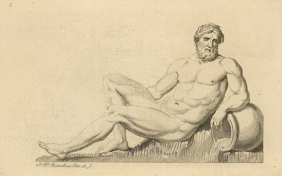 "Scaldis" of "de Schelde", een van de sneeuwpoppen van Antwerpen, die gemaakt werden tijdens de winter 1771-1772. Bron: Erfgoedbibliotheek Hendrik Conscience, Antwerpen, catalogusnummer K 7622