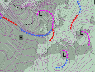 Figure 2. La Belgique se situe dans un secteur chaud. Un front d’occlusion s’étend à partir de