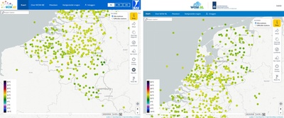 Les portails rénovés WOW-BE (à gauche, wow.meteo.be) et WOW-NL (à droite, wow.knmi.nl) fonctionnent sur la même plateforme, gérée par l’IRM.